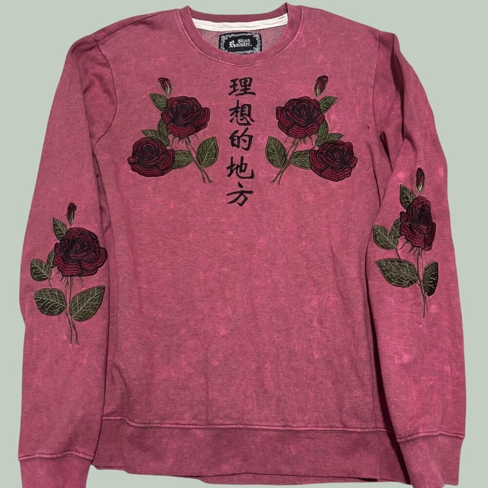 blind rooster red rose japanese "ideal place" sweatshirt embroidered streetwear
